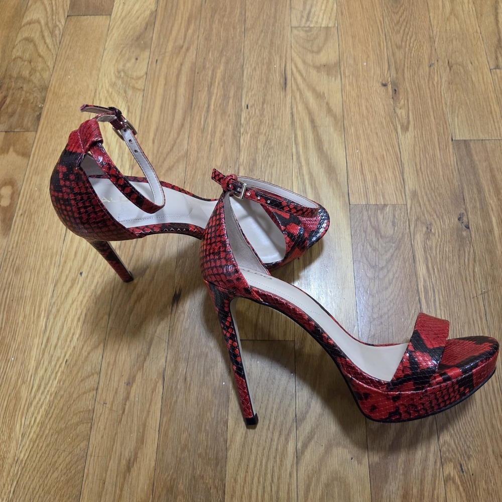 Aldo Womens  Open Toe Sexy Red Snakeskin 5" Stilettos Ankle Strap US 7.5 - Picture 4 of 12